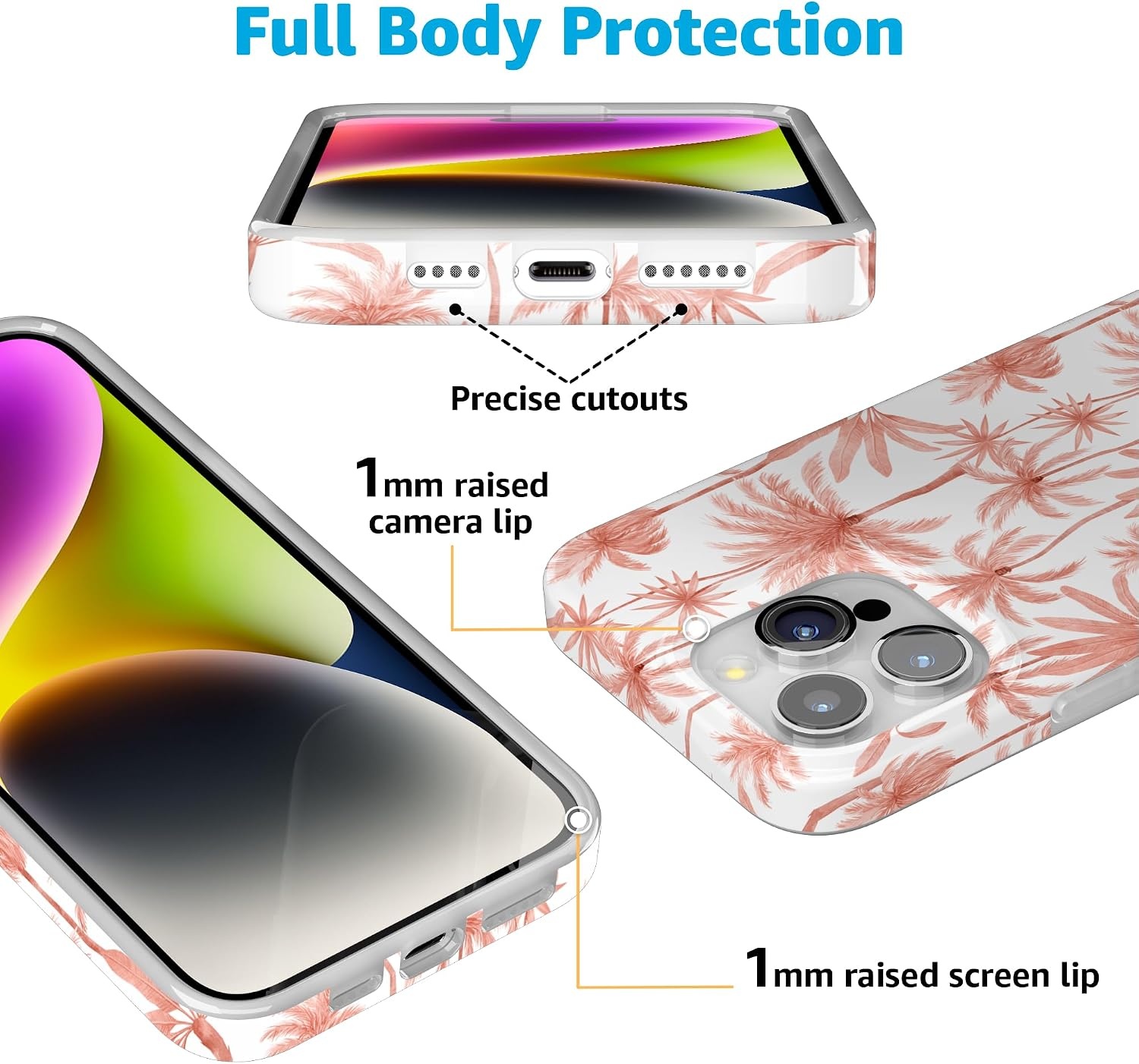 image:imageCasely iPhone 15 Pro Max Case Clear Skies Clear Shimmer Compatible with MagSafe Classic Ultra Slim DesignPerfect Paradise Tropical Palm Tree Floral