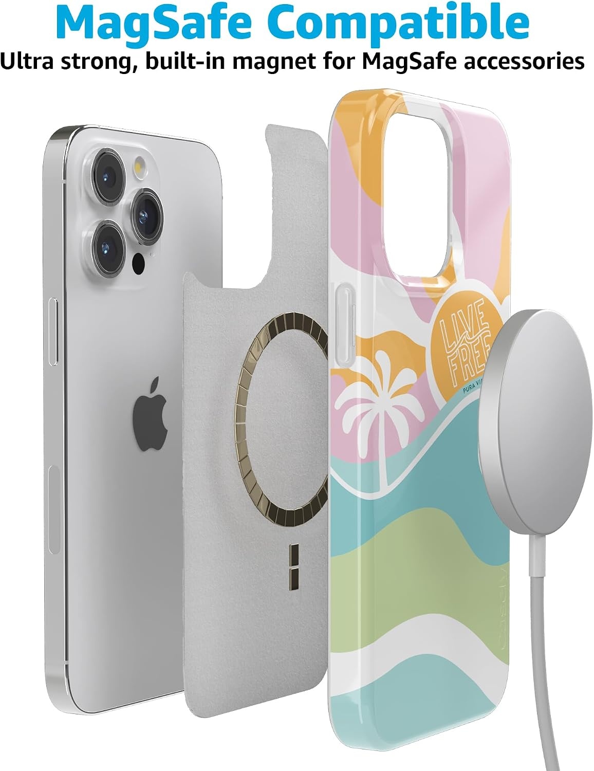 image:imageCasely iPhone 15 Pro Max Case Clear Skies Clear Shimmer Compatible with MagSafe Classic Ultra Slim DesignPura Vida Tropical Dreams