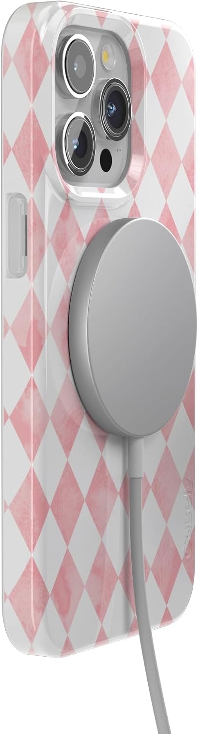 image:imageCasely iPhone 15 Pro Max Case Clear Skies Clear Shimmer Compatible with MagSafe Classic Ultra Slim DesignQueen of Diamonds Pink Watercolor