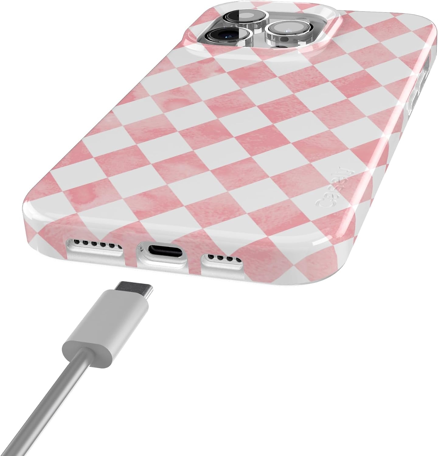 image:imageCasely iPhone 15 Pro Max Case Clear Skies Clear Shimmer Compatible with MagSafe Classic Ultra Slim DesignQueen of Diamonds Pink Watercolor