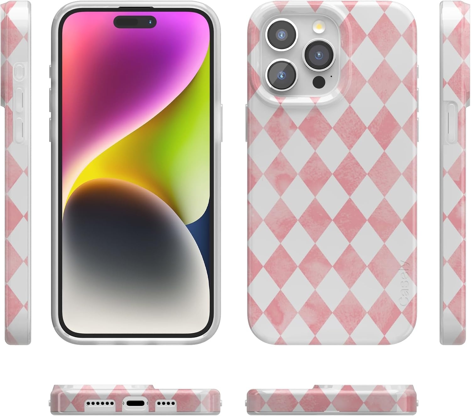 image:imageCasely iPhone 15 Pro Max Case Clear Skies Clear Shimmer Compatible with MagSafe Classic Ultra Slim DesignQueen of Diamonds Pink Watercolor