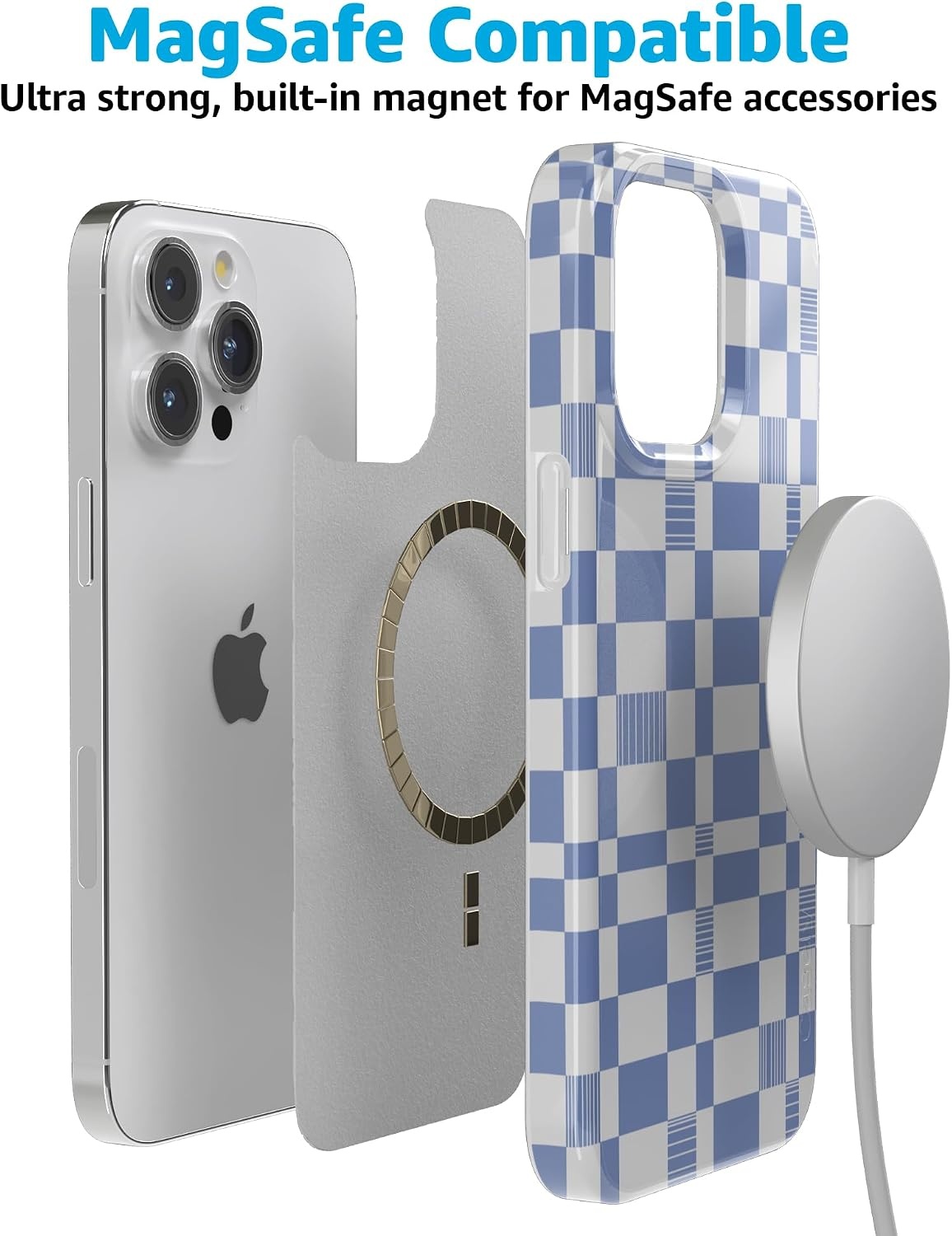 image:imageCasely iPhone 15 Pro Max Case Clear Skies Clear Shimmer Compatible with MagSafe Classic Ultra Slim DesignReality Check Periwinkle