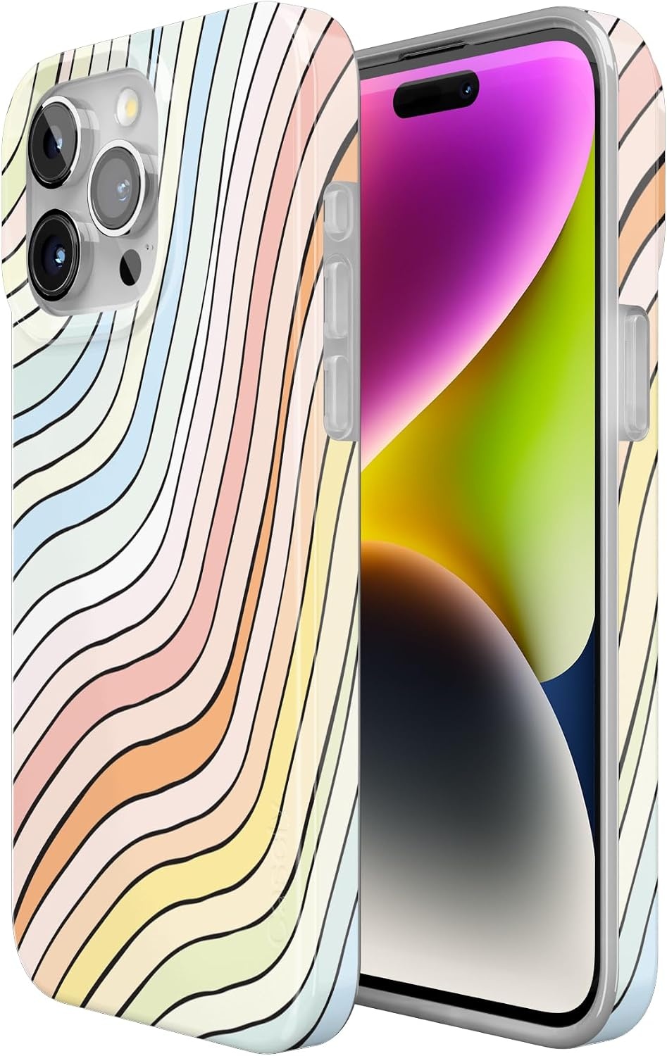 image:imageCasely iPhone 15 Pro Max Case Clear Skies Clear Shimmer Compatible with MagSafe Classic Ultra Slim DesignRide The Wave Pastel Rainbow Lined