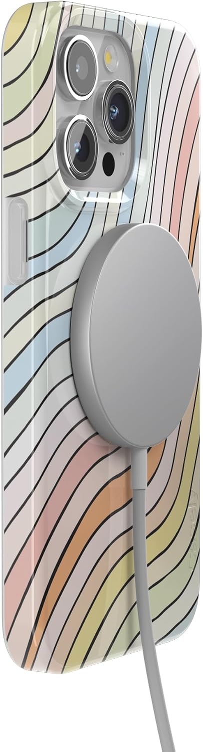 image:imageCasely iPhone 15 Pro Max Case Clear Skies Clear Shimmer Compatible with MagSafe Classic Ultra Slim DesignRide The Wave Pastel Rainbow Lined
