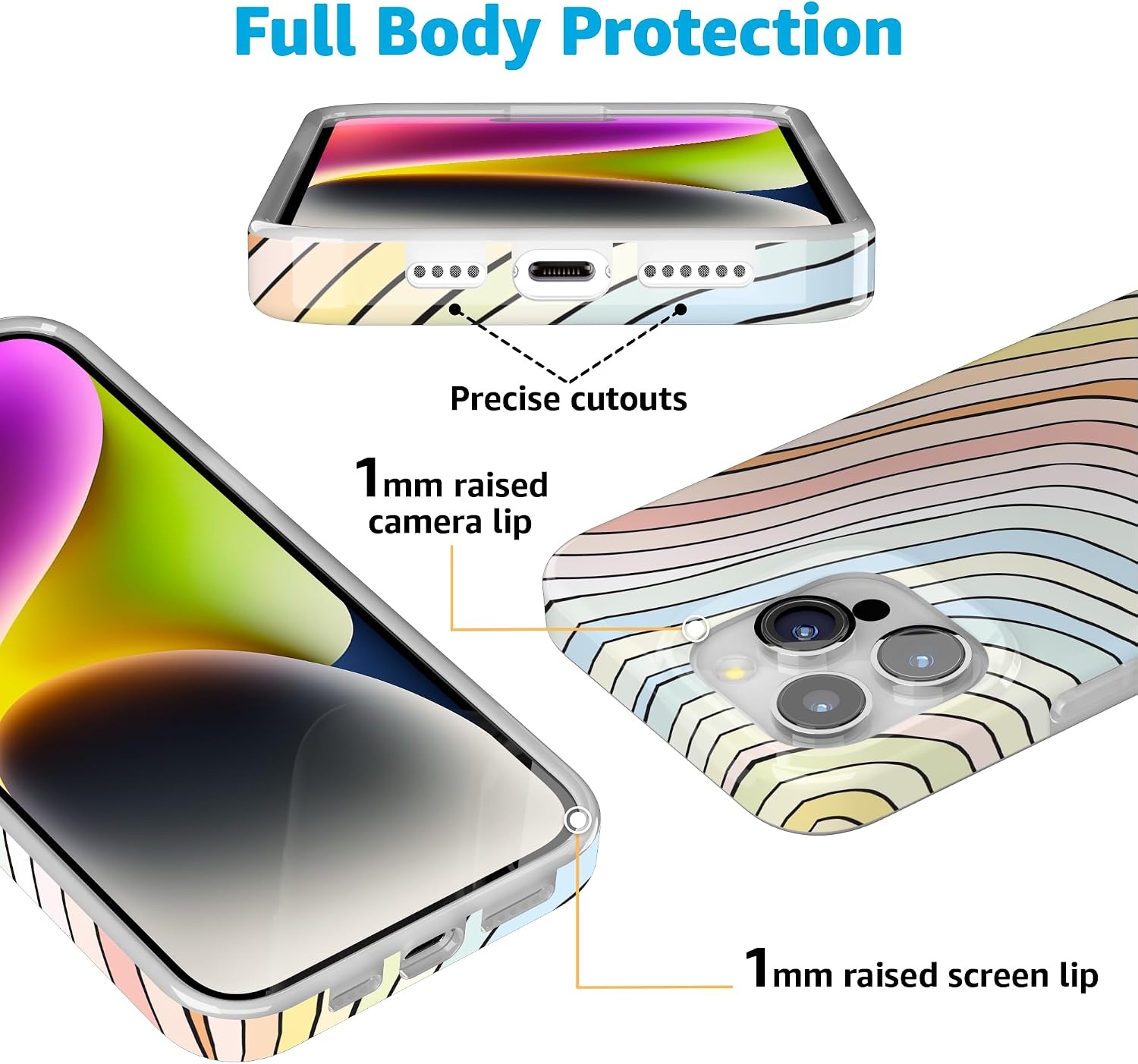 image:imageCasely iPhone 15 Pro Max Case Clear Skies Clear Shimmer Compatible with MagSafe Classic Ultra Slim DesignRide The Wave Pastel Rainbow Lined