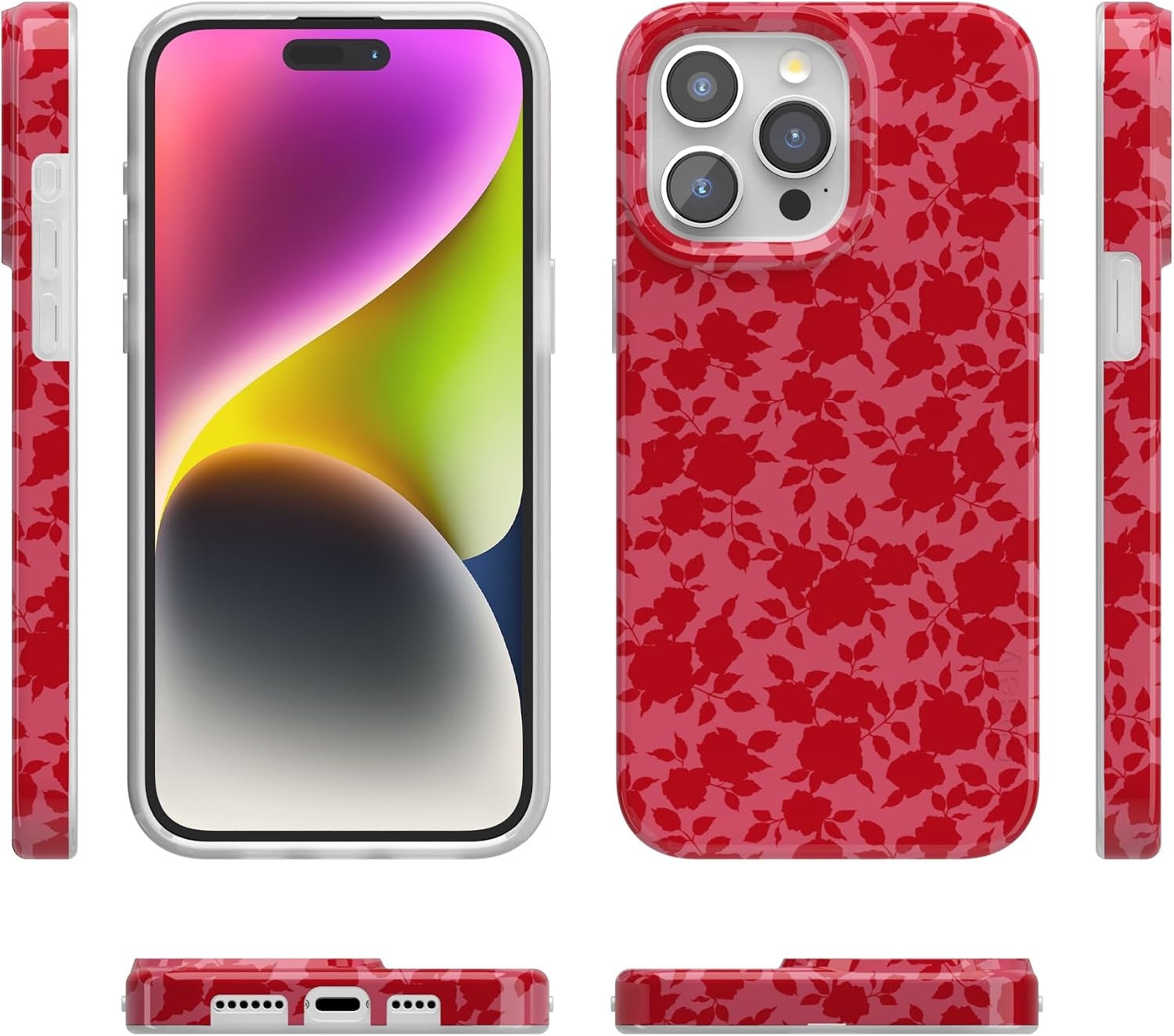 image:imageCasely iPhone 15 Pro Max Case Clear Skies Clear Shimmer Compatible with MagSafe Classic Ultra Slim DesignRose Garden Red Aesthetic