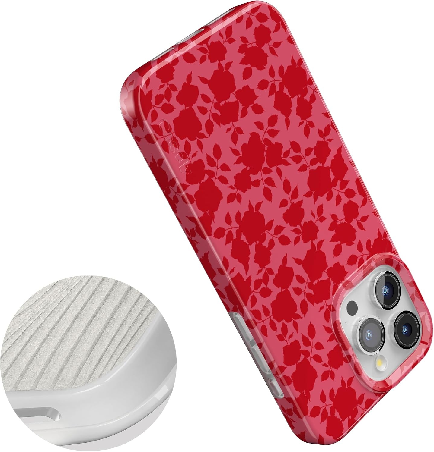 image:imageCasely iPhone 15 Pro Max Case Clear Skies Clear Shimmer Compatible with MagSafe Classic Ultra Slim DesignRose Garden Red Aesthetic