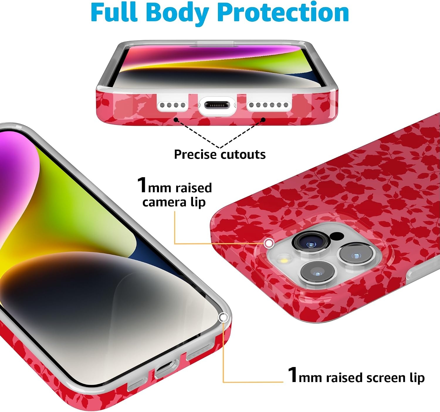 image:imageCasely iPhone 15 Pro Max Case Clear Skies Clear Shimmer Compatible with MagSafe Classic Ultra Slim DesignRose Garden Red Aesthetic