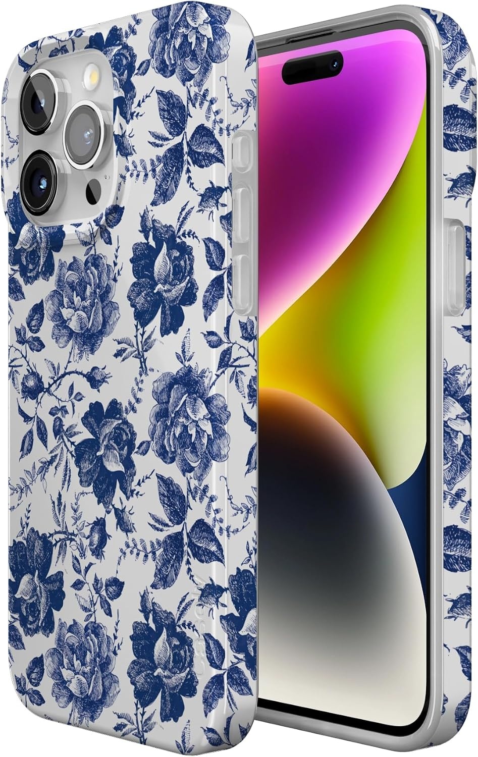 image:imageCasely iPhone 15 Pro Max Case Clear Skies Clear Shimmer Compatible with MagSafe Classic Ultra Slim DesignRose to Fame Blue White Rose Floral