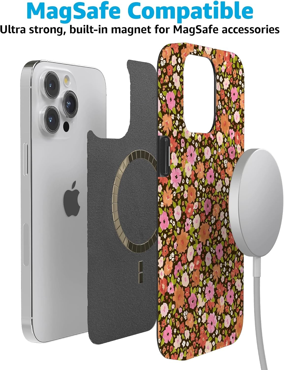 image:imageCasely iPhone 15 Pro Max Case Clear Skies Clear Shimmer Compatible with MagSafe Classic Ultra Slim DesignRustic Roses Boho Bouquet