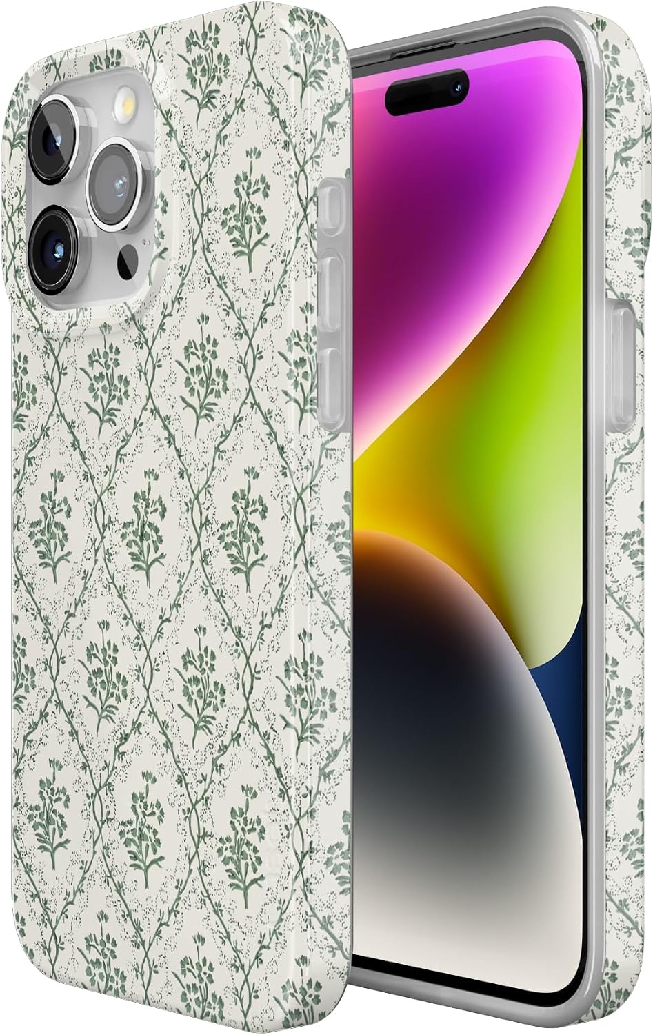 image:imageCasely iPhone 15 Pro Max Case Clear Skies Clear Shimmer Compatible with MagSafe Classic Ultra Slim DesignSage Tapestry Floral Vines