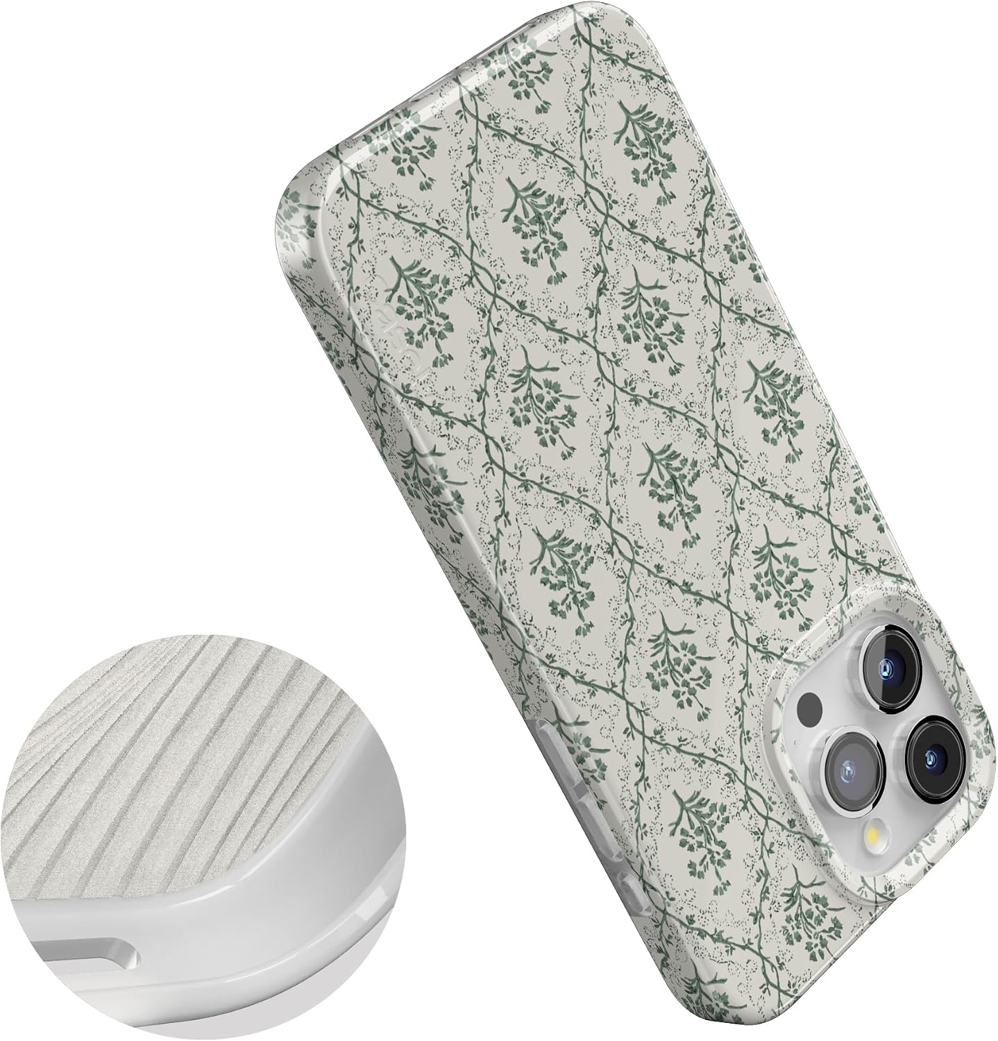 image:imageCasely iPhone 15 Pro Max Case Clear Skies Clear Shimmer Compatible with MagSafe Classic Ultra Slim DesignSage Tapestry Floral Vines