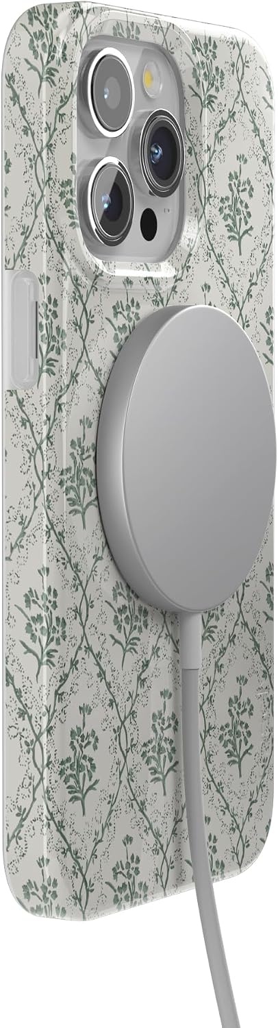 image:imageCasely iPhone 15 Pro Max Case Clear Skies Clear Shimmer Compatible with MagSafe Classic Ultra Slim DesignSage Tapestry Floral Vines