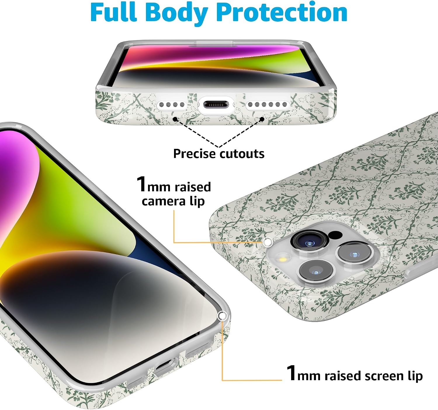 image:imageCasely iPhone 15 Pro Max Case Clear Skies Clear Shimmer Compatible with MagSafe Classic Ultra Slim DesignSage Tapestry Floral Vines