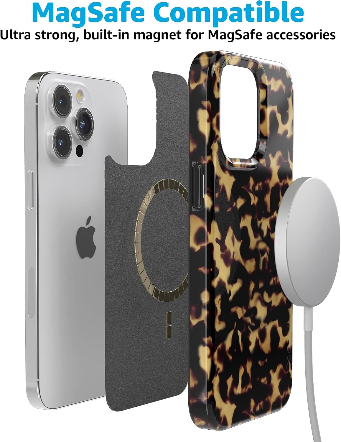 image:imageCasely iPhone 15 Pro Max Case Clear Skies Clear Shimmer Compatible with MagSafe Classic Ultra Slim DesignShell Shocked Tortoise Print