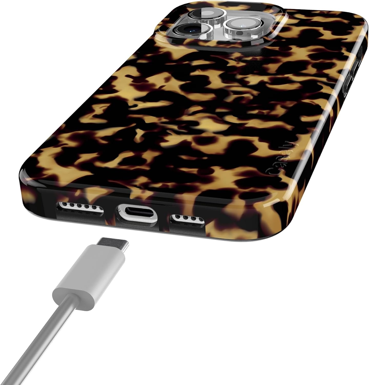image:imageCasely iPhone 15 Pro Max Case Clear Skies Clear Shimmer Compatible with MagSafe Classic Ultra Slim DesignShell Shocked Tortoise Print