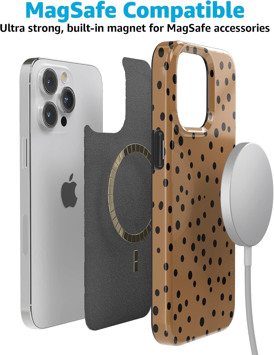 image:imageCasely iPhone 15 Pro Max Case Clear Skies Clear Shimmer Compatible with MagSafe Classic Ultra Slim DesignSpot On Dotted Animal Print