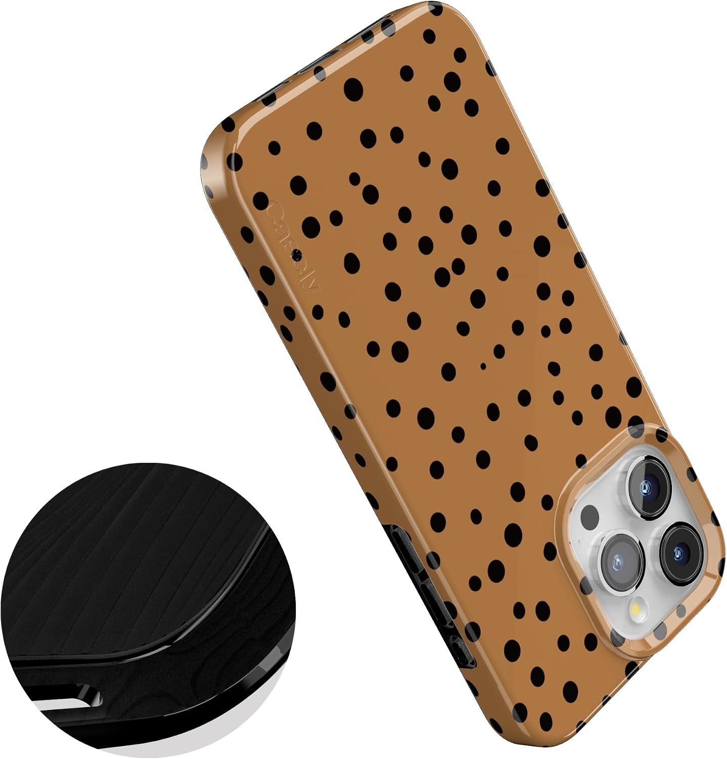 image:imageCasely iPhone 15 Pro Max Case Clear Skies Clear Shimmer Compatible with MagSafe Classic Ultra Slim DesignSpot On Dotted Animal Print