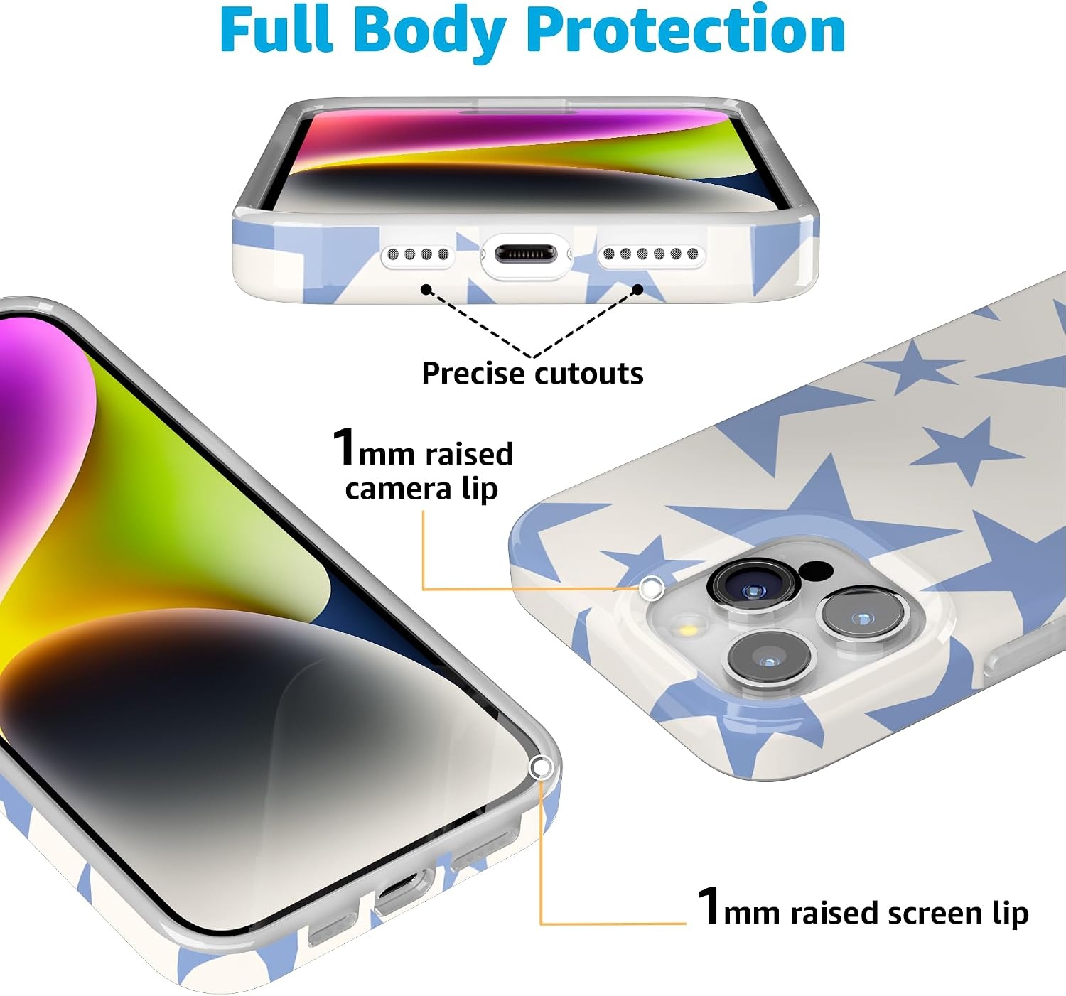 image:imageCasely iPhone 15 Pro Max Case Clear Skies Clear Shimmer Compatible with MagSafe Classic Ultra Slim DesignStars Align Blue White Stars