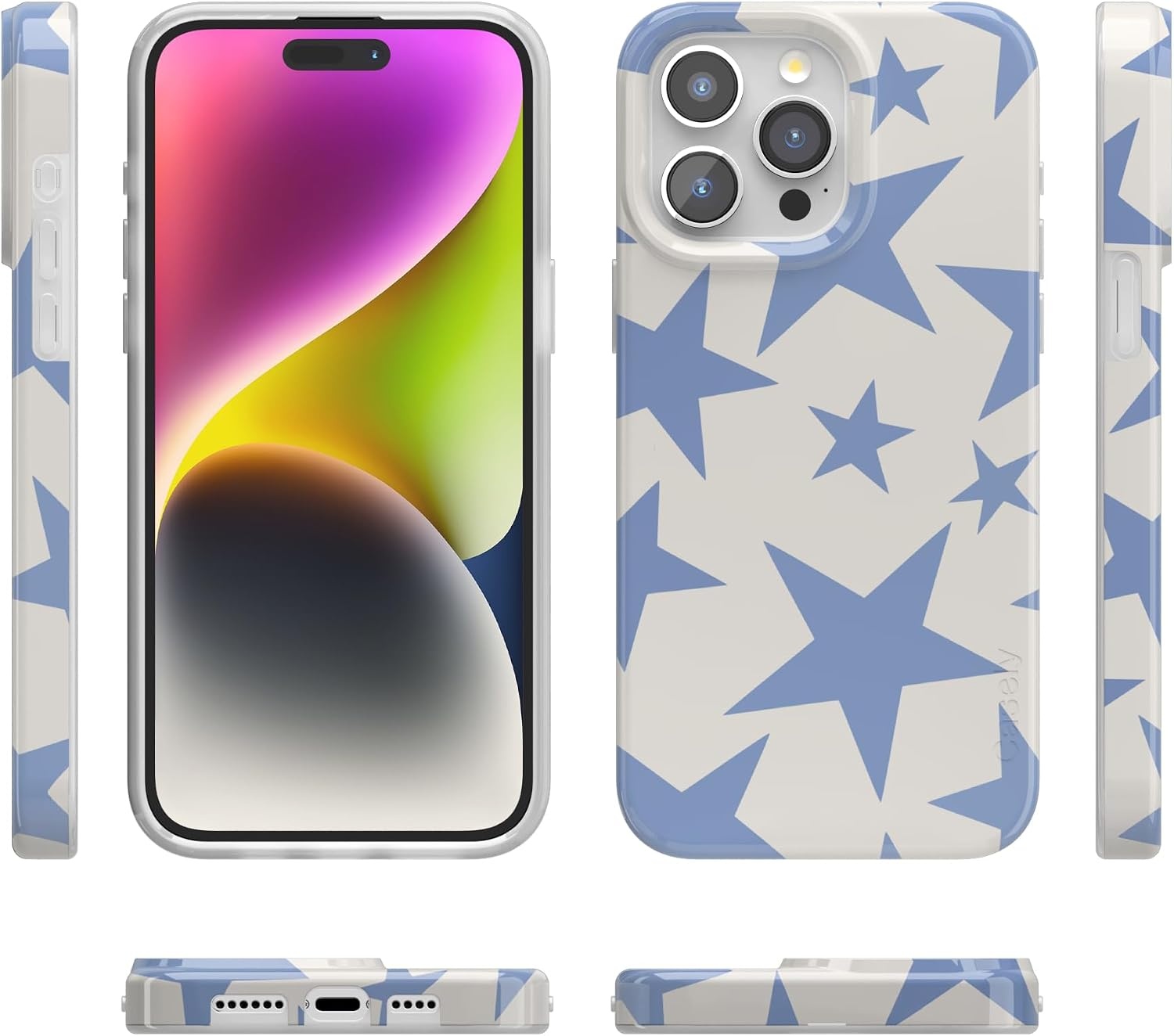 image:imageCasely iPhone 15 Pro Max Case Clear Skies Clear Shimmer Compatible with MagSafe Classic Ultra Slim DesignStars Align Blue White Stars