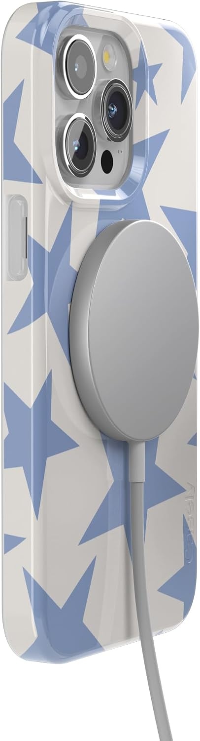 image:imageCasely iPhone 15 Pro Max Case Clear Skies Clear Shimmer Compatible with MagSafe Classic Ultra Slim DesignStars Align Blue White Stars