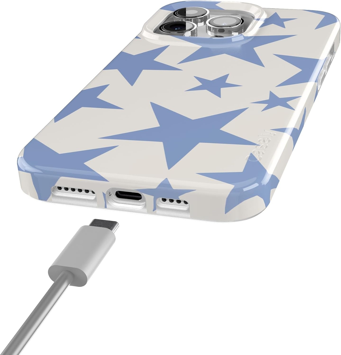 image:imageCasely iPhone 15 Pro Max Case Clear Skies Clear Shimmer Compatible with MagSafe Classic Ultra Slim DesignStars Align Blue White Stars