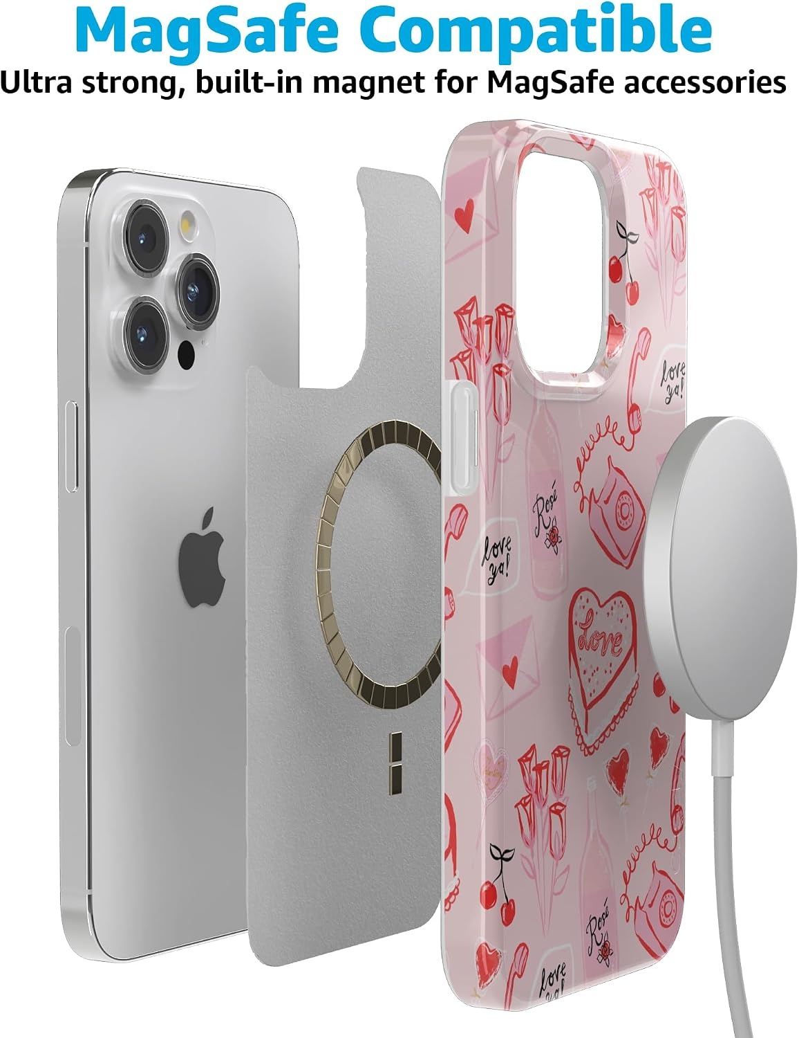 image:imageCasely iPhone 15 Pro Max Case Clear Skies Clear Shimmer Compatible with MagSafe Classic Ultra Slim DesignThats Amore Valentines
