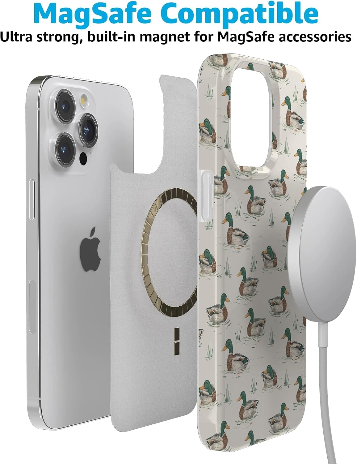 image:imageCasely iPhone 15 Pro Max Case Clear Skies Clear Shimmer Compatible with MagSafe Classic Ultra Slim DesignThe Boyfriend Collection Mallard Co