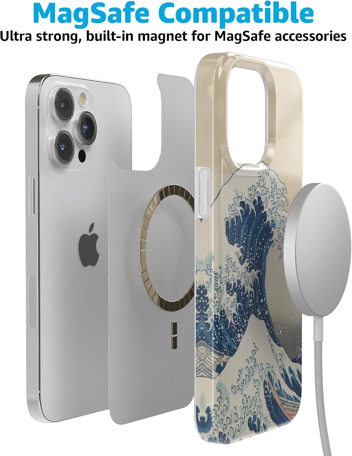 image:imageCasely iPhone 15 Pro Max Case Clear Skies Clear Shimmer Compatible with MagSafe Classic Ultra Slim DesignThe Great Wave The Met Museum