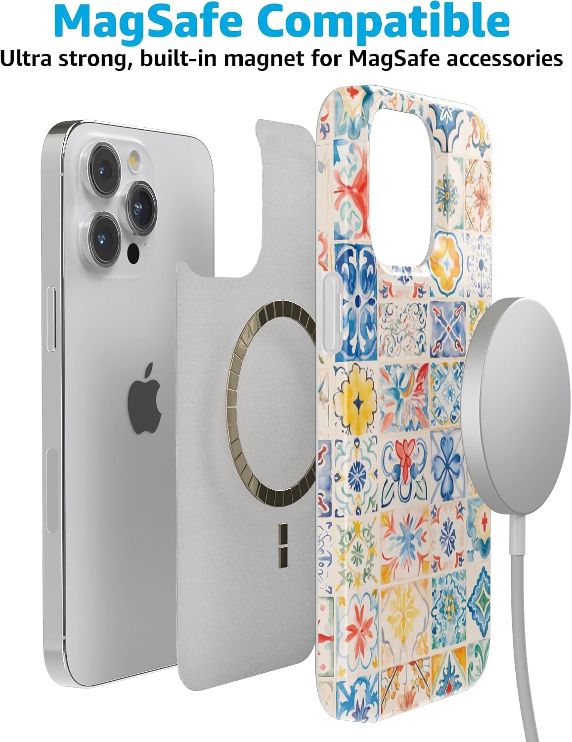 image:imageCasely iPhone 15 Pro Max Case Clear Skies Clear Shimmer Compatible with MagSafe Classic Ultra Slim DesignTuscan Tiles Dolce Vita