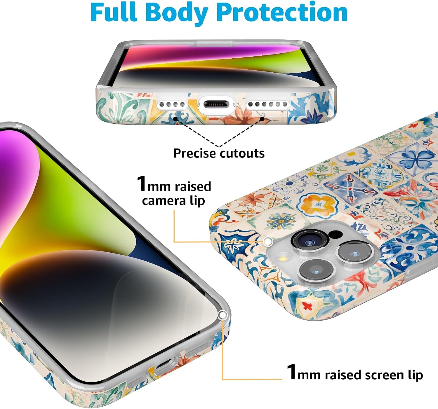 image:imageCasely iPhone 15 Pro Max Case Clear Skies Clear Shimmer Compatible with MagSafe Classic Ultra Slim DesignTuscan Tiles Dolce Vita