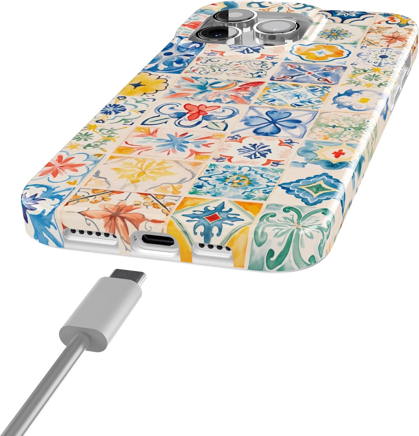 image:imageCasely iPhone 15 Pro Max Case Clear Skies Clear Shimmer Compatible with MagSafe Classic Ultra Slim DesignTuscan Tiles Dolce Vita