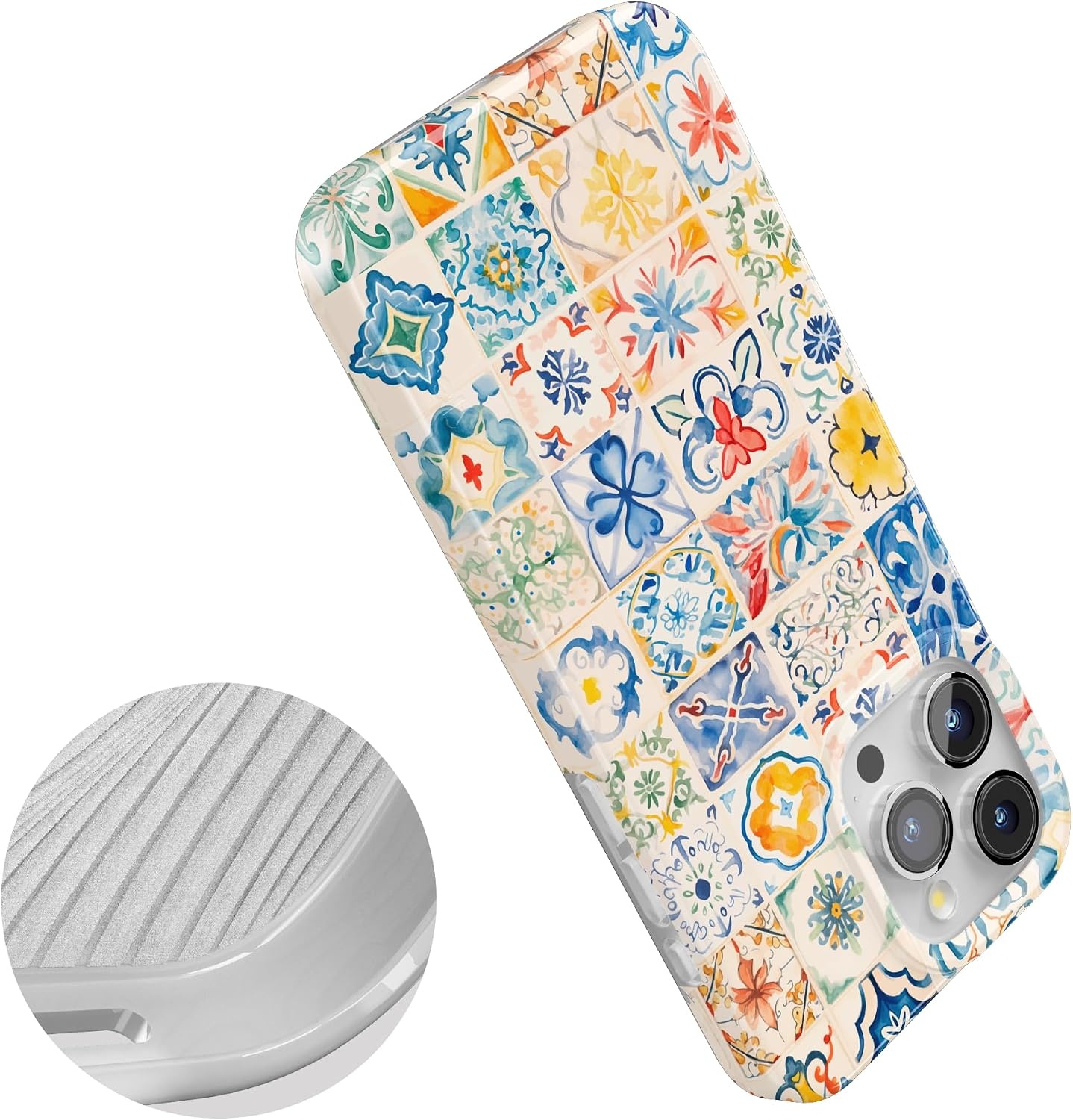 image:imageCasely iPhone 15 Pro Max Case Clear Skies Clear Shimmer Compatible with MagSafe Classic Ultra Slim DesignTuscan Tiles Dolce Vita
