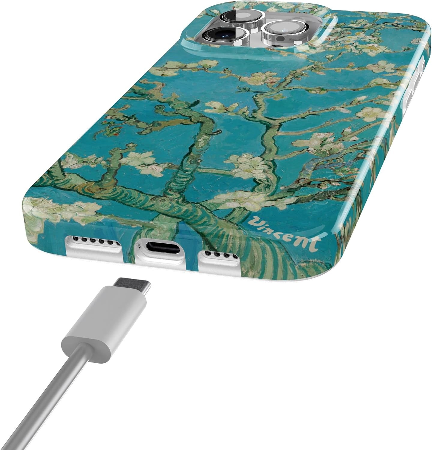 image:imageCasely iPhone 15 Pro Max Case Clear Skies Clear Shimmer Compatible with MagSafe Classic Ultra Slim DesignVan Gogh Almond Blossom Floral