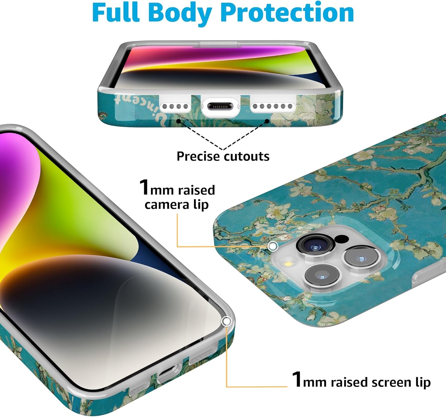 image:imageCasely iPhone 15 Pro Max Case Clear Skies Clear Shimmer Compatible with MagSafe Classic Ultra Slim DesignVan Gogh Almond Blossom Floral