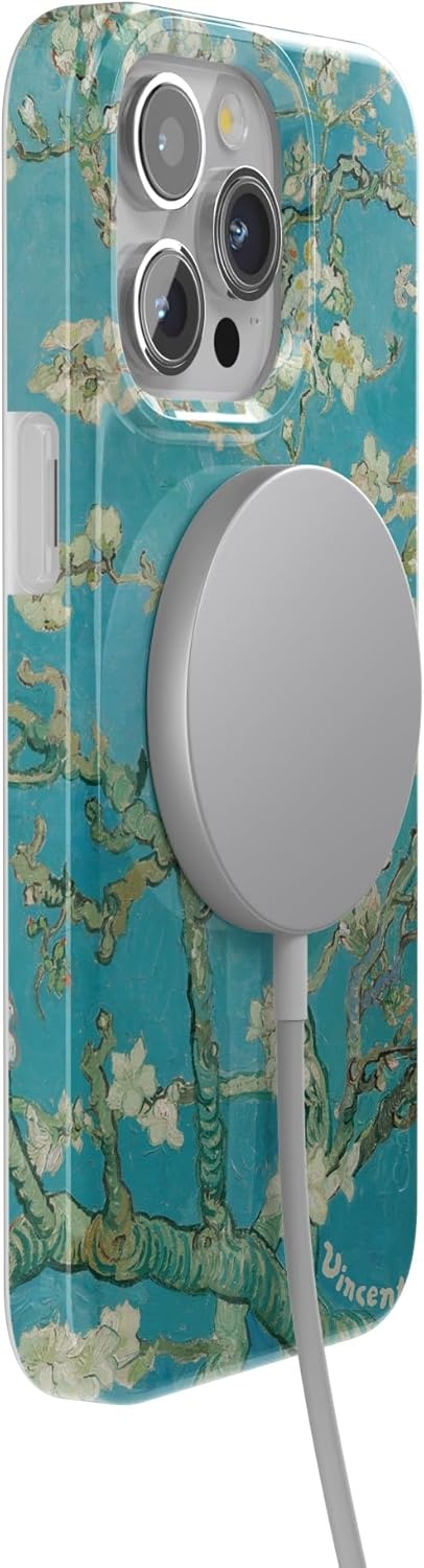 image:imageCasely iPhone 15 Pro Max Case Clear Skies Clear Shimmer Compatible with MagSafe Classic Ultra Slim DesignVan Gogh Almond Blossom Floral