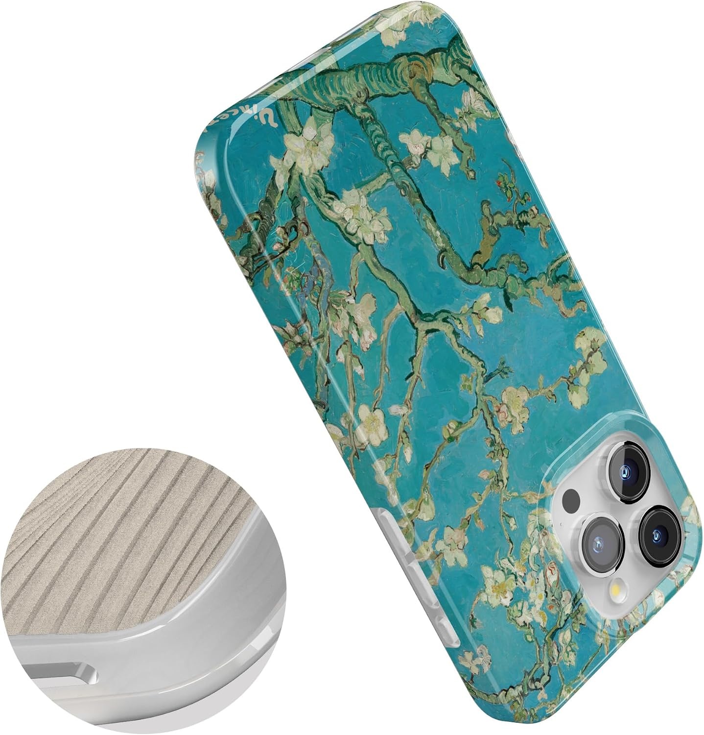 image:imageCasely iPhone 15 Pro Max Case Clear Skies Clear Shimmer Compatible with MagSafe Classic Ultra Slim DesignVan Gogh Almond Blossom Floral
