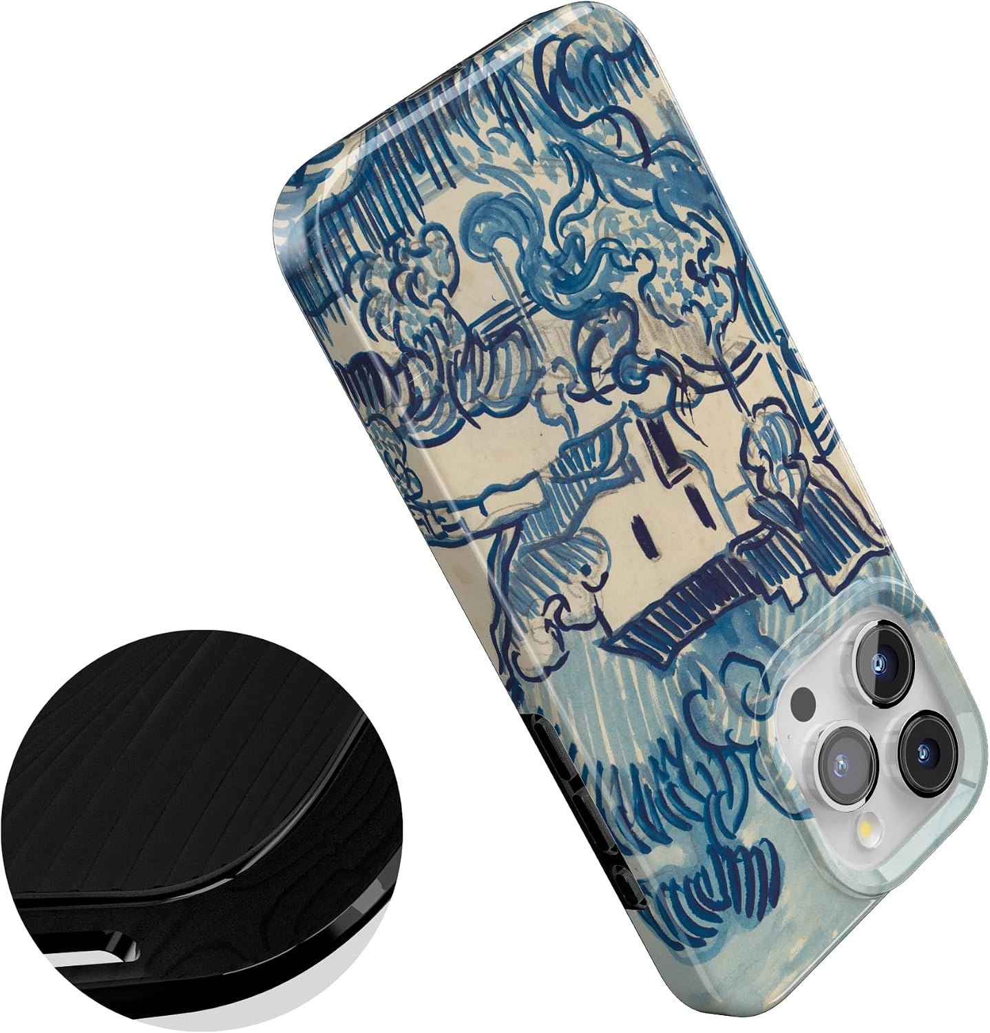 image:imageCasely iPhone 15 Pro Max Case Clear Skies Clear Shimmer Compatible with MagSafe Classic Ultra Slim DesignVan Gogh Landscape With Houses