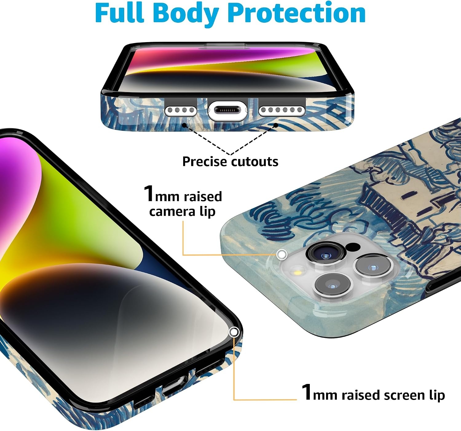 image:imageCasely iPhone 15 Pro Max Case Clear Skies Clear Shimmer Compatible with MagSafe Classic Ultra Slim DesignVan Gogh Landscape With Houses