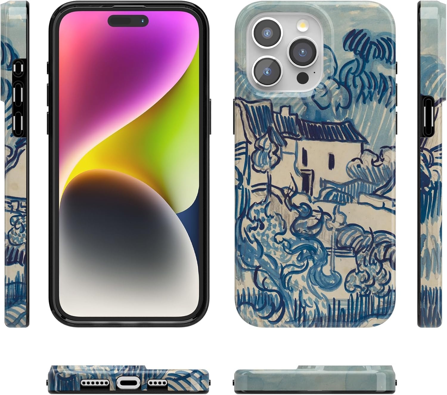 image:imageCasely iPhone 15 Pro Max Case Clear Skies Clear Shimmer Compatible with MagSafe Classic Ultra Slim DesignVan Gogh Landscape With Houses