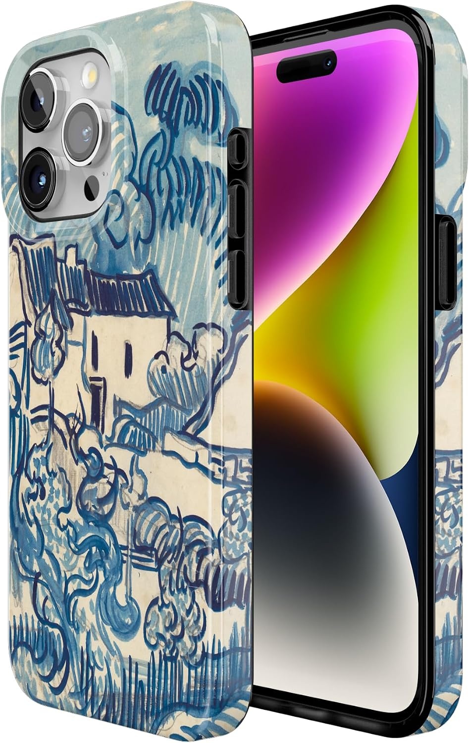 image:imageCasely iPhone 15 Pro Max Case Clear Skies Clear Shimmer Compatible with MagSafe Classic Ultra Slim DesignVan Gogh Landscape With Houses