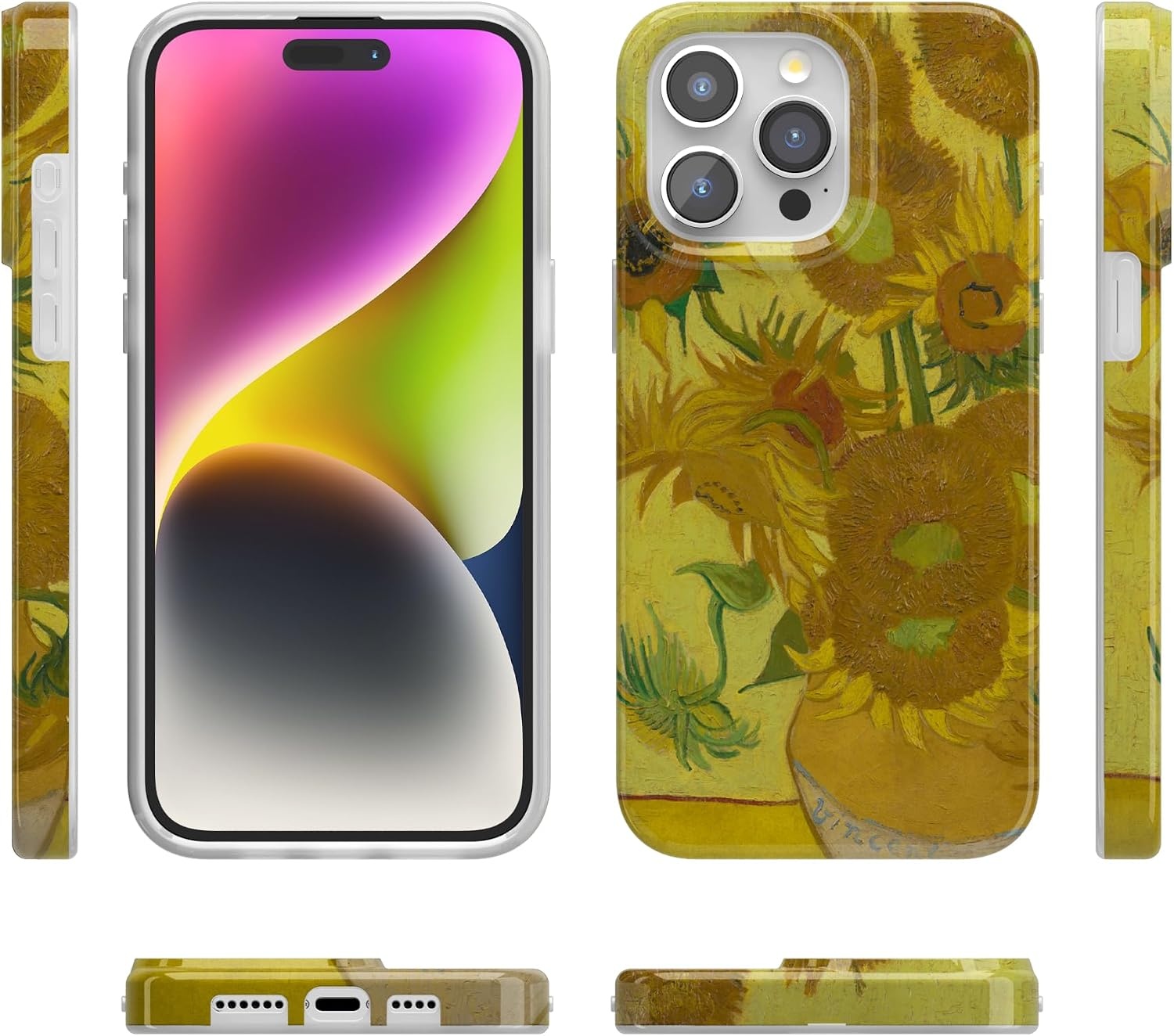 image:imageCasely iPhone 15 Pro Max Case Clear Skies Clear Shimmer Compatible with MagSafe Classic Ultra Slim DesignVan Gogh Sunflowers Floral