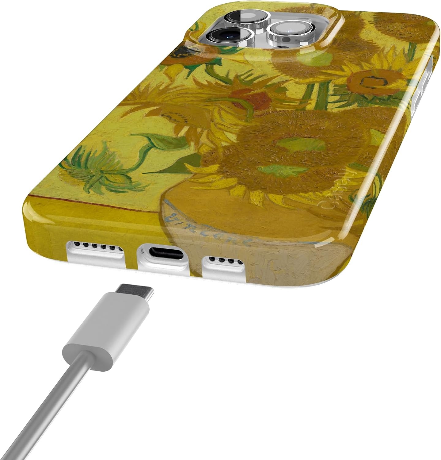 image:imageCasely iPhone 15 Pro Max Case Clear Skies Clear Shimmer Compatible with MagSafe Classic Ultra Slim DesignVan Gogh Sunflowers Floral