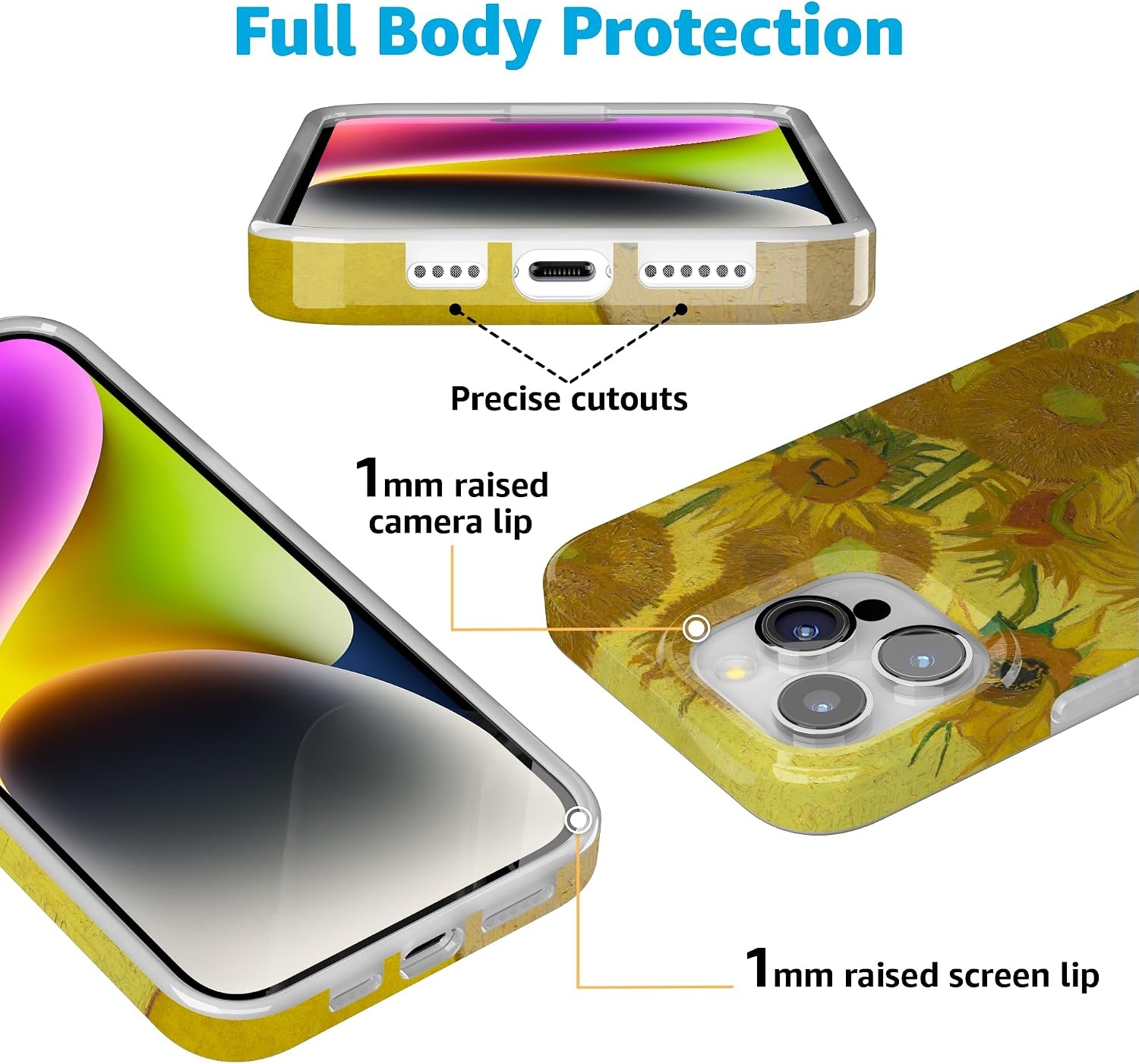 image:imageCasely iPhone 15 Pro Max Case Clear Skies Clear Shimmer Compatible with MagSafe Classic Ultra Slim DesignVan Gogh Sunflowers Floral