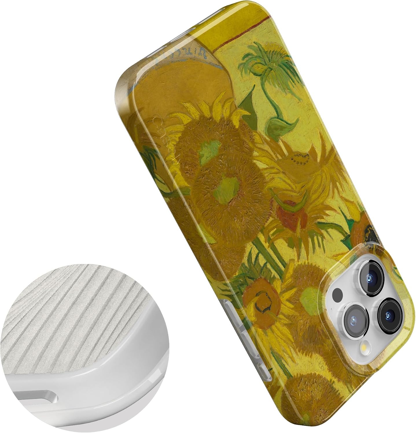 image:imageCasely iPhone 15 Pro Max Case Clear Skies Clear Shimmer Compatible with MagSafe Classic Ultra Slim DesignVan Gogh Sunflowers Floral