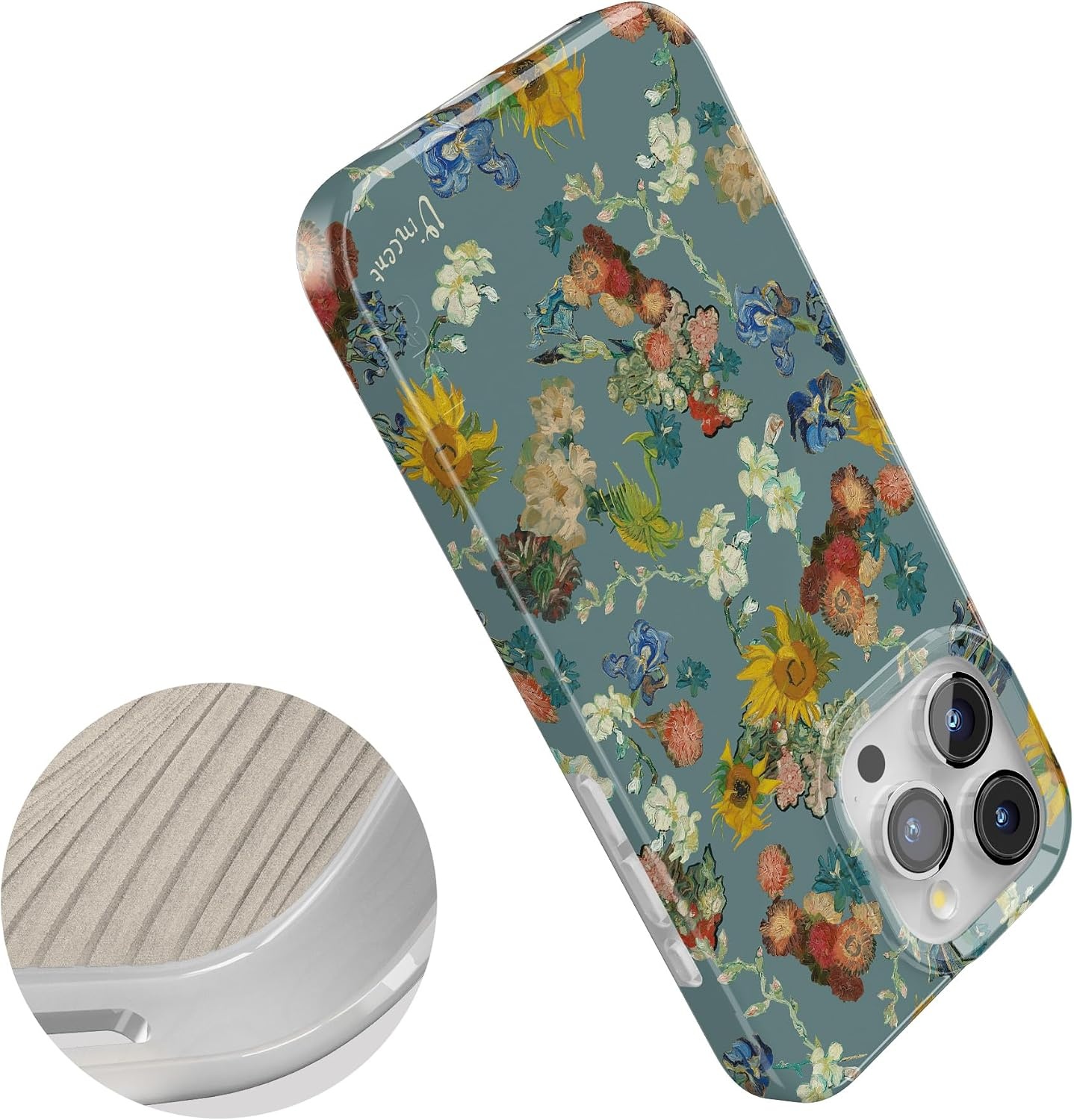 image:imageCasely iPhone 15 Pro Max Case Clear Skies Clear Shimmer Compatible with MagSafe Classic Ultra Slim DesignVan Gogh Vincents Flowers