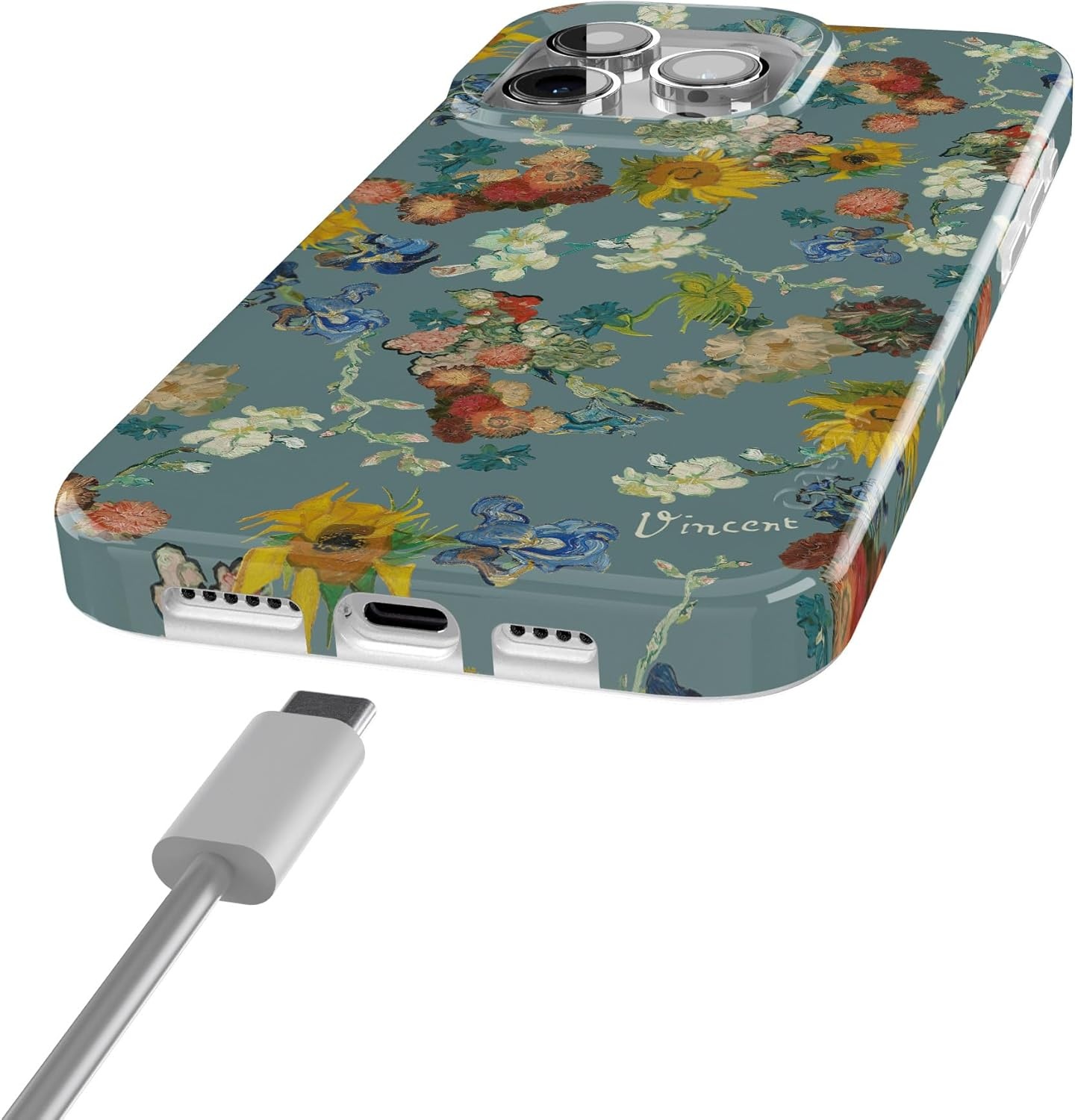 image:imageCasely iPhone 15 Pro Max Case Clear Skies Clear Shimmer Compatible with MagSafe Classic Ultra Slim DesignVan Gogh Vincents Flowers