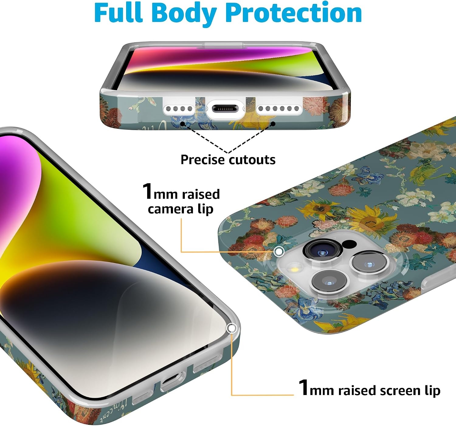 image:imageCasely iPhone 15 Pro Max Case Clear Skies Clear Shimmer Compatible with MagSafe Classic Ultra Slim DesignVan Gogh Vincents Flowers