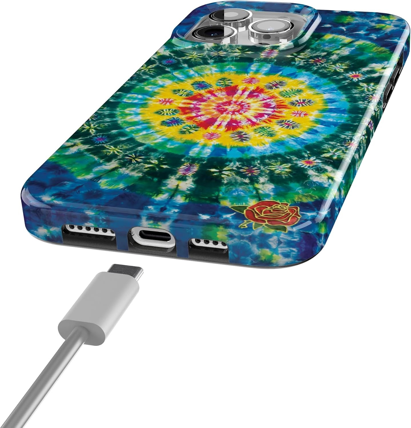 image:imageCasely iPhone 15 Pro Max Case Clear Skies Clear Shimmer Compatible with MagSafe Classic Ultra Slim DesignVeneta Tapestry Grateful Dead Tie Dye
