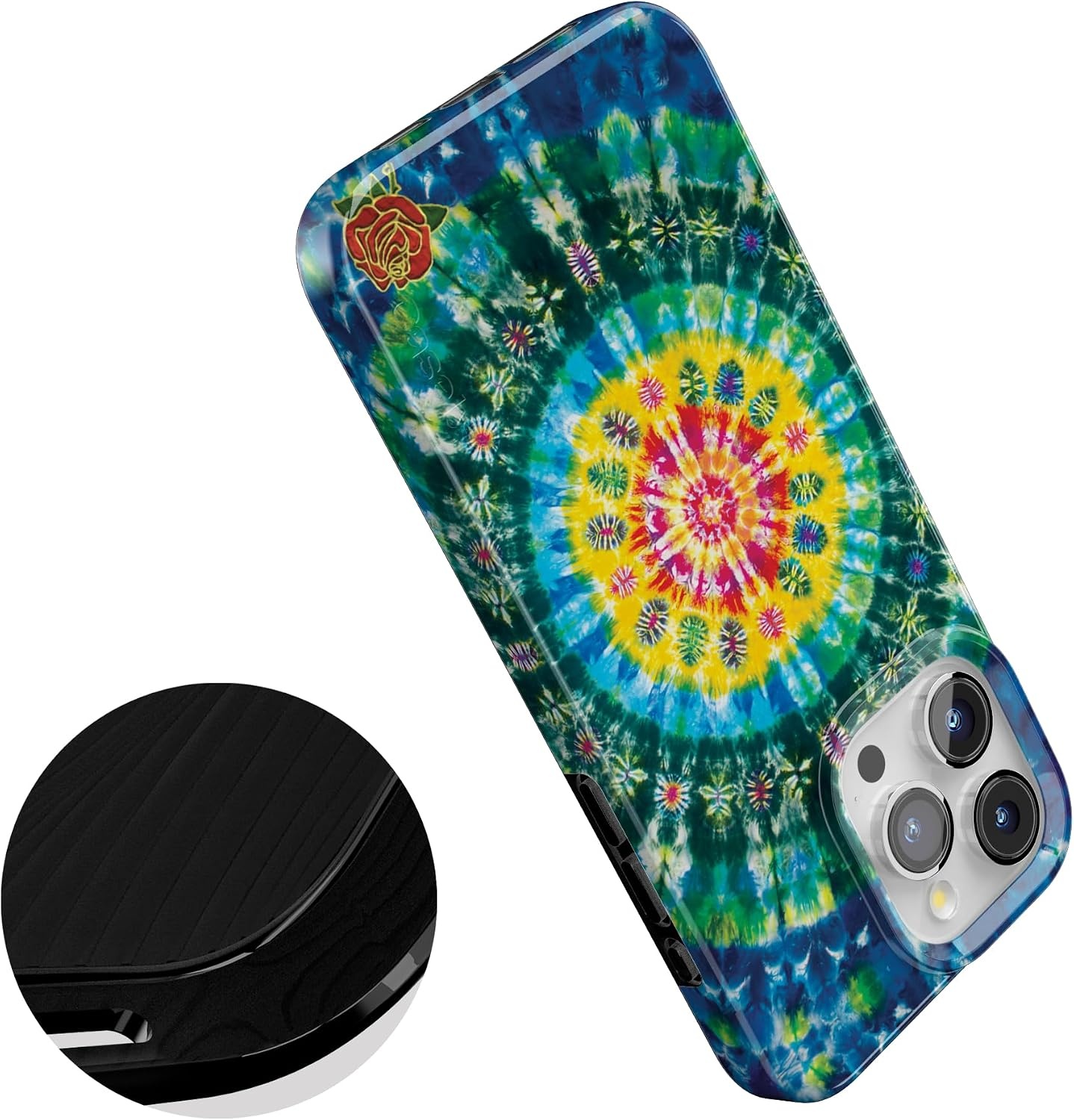 image:imageCasely iPhone 15 Pro Max Case Clear Skies Clear Shimmer Compatible with MagSafe Classic Ultra Slim DesignVeneta Tapestry Grateful Dead Tie Dye